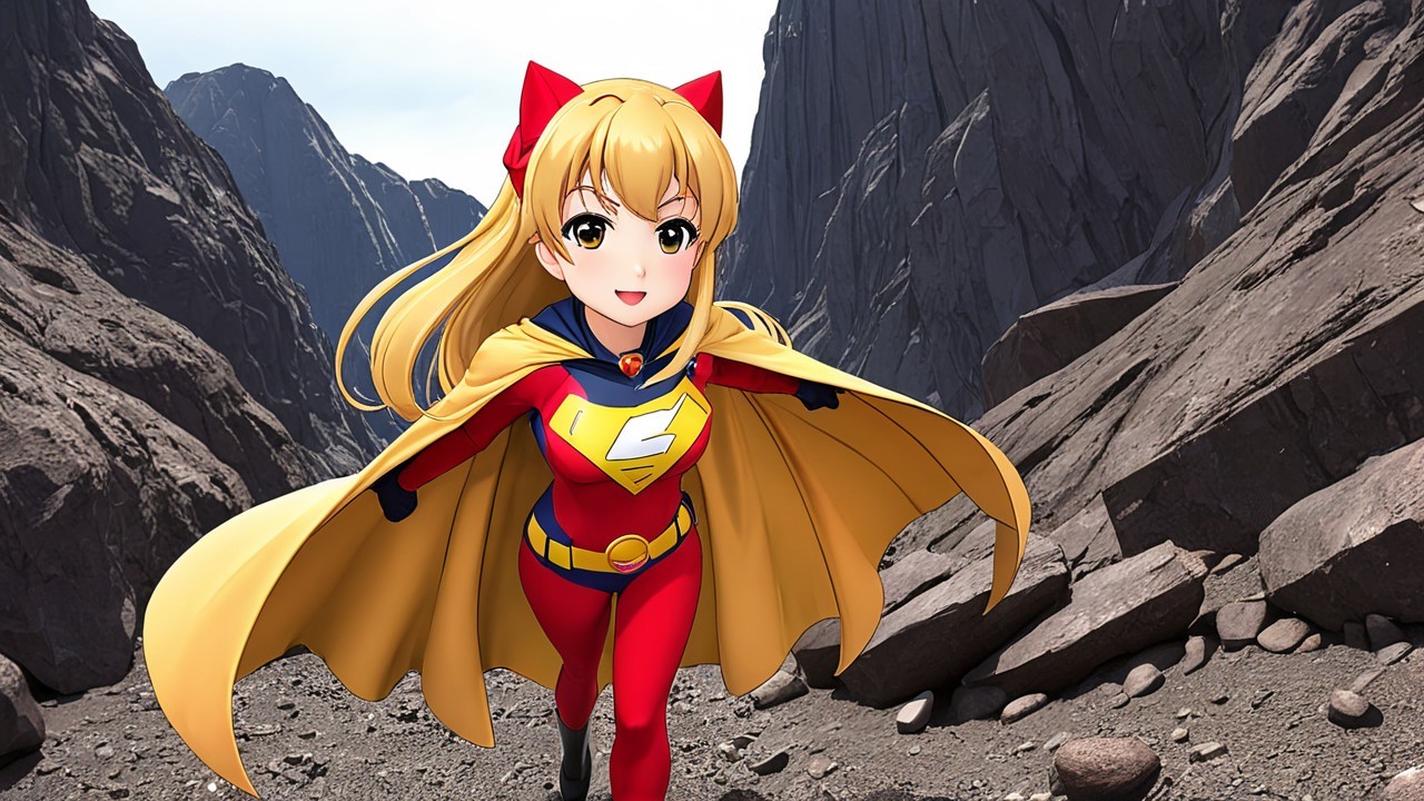 Anime Character Running in Rocky Canyon Landscape