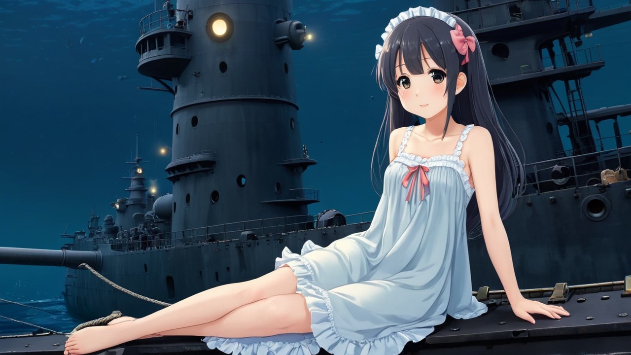 Young girl in light blue nightgown on ship's edge