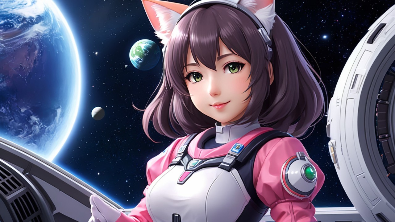 Futuristic Female Character in Pink Space Suit