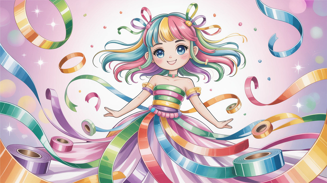 Vibrant Anime Girl Illustration with Rainbow Dress