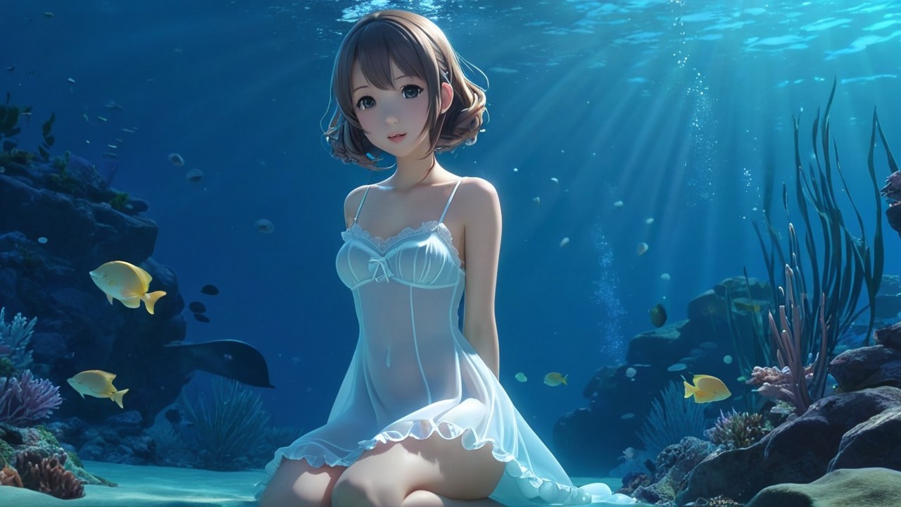 Underwater Scene with Woman in Translucent Dress