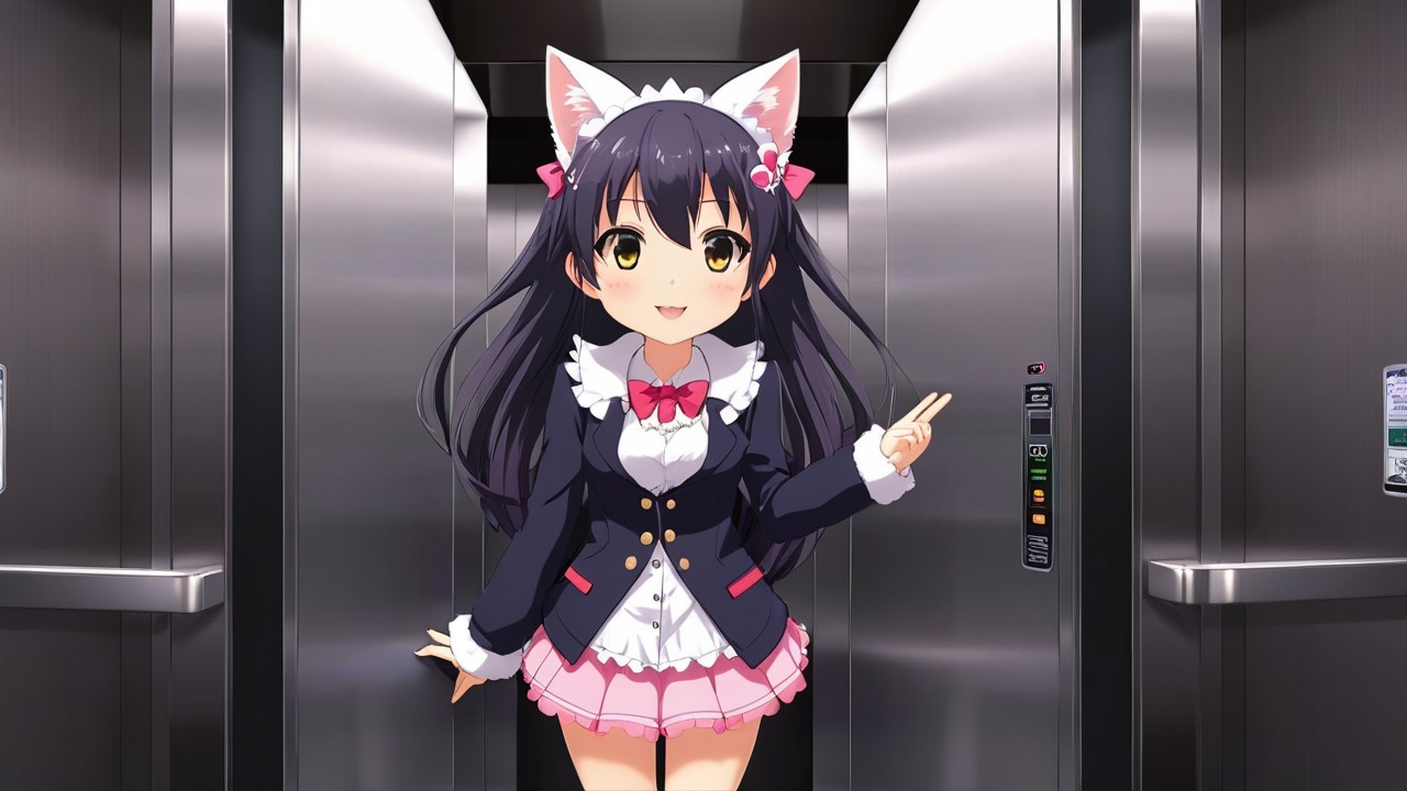 Anime girl with cat ears in stylish school uniform