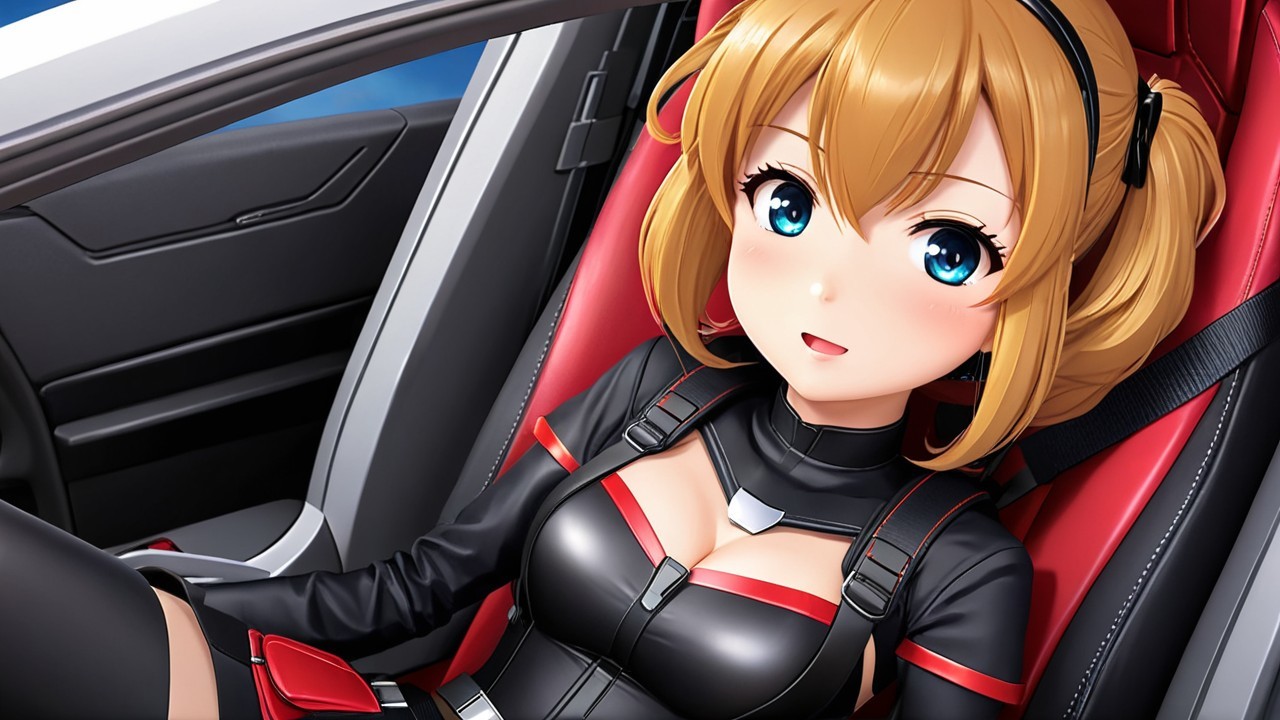 Anime Character in Modern Car with Sporty Interior