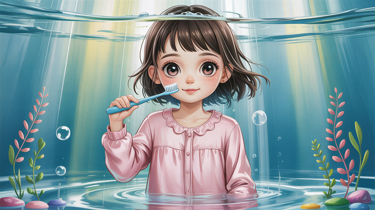 Anime-style illustration of a girl with a toothbrush