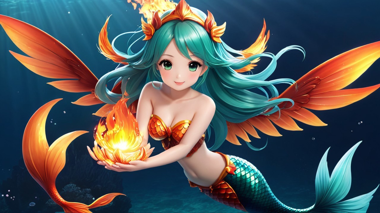 Vibrant Animated Mermaid with Shimmering Tail and Orb