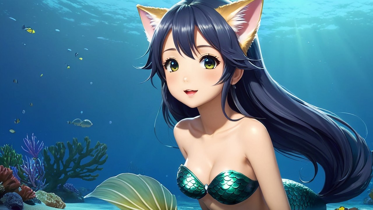Fictional Character Swimming in Vibrant Underwater Scene