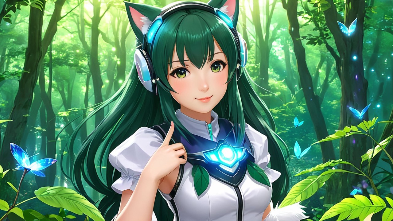 Fantasy Character in Lush Forest with Glowing Emblem