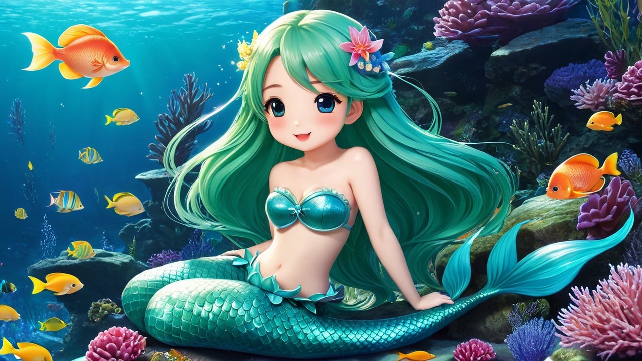 Whimsical Underwater Scene with Animated Mermaid