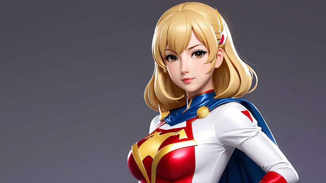 Heroic Female Character in Vibrant Red, White, and Blue Costume