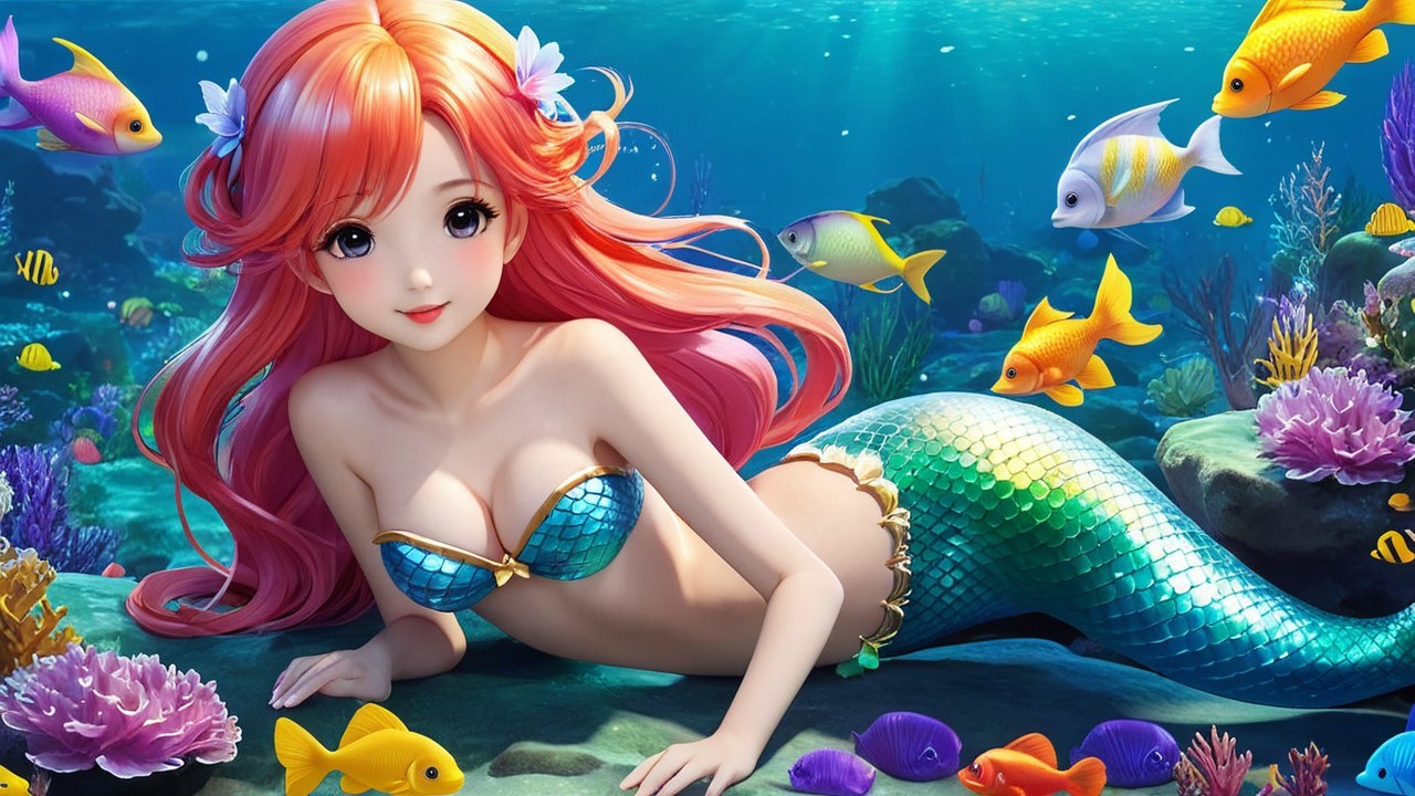 Vibrant Underwater Scene with Mermaid and Coral Reefs