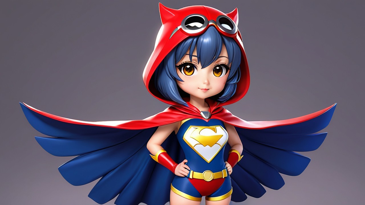 Animated Superhero Character with Cat Ears and Cape