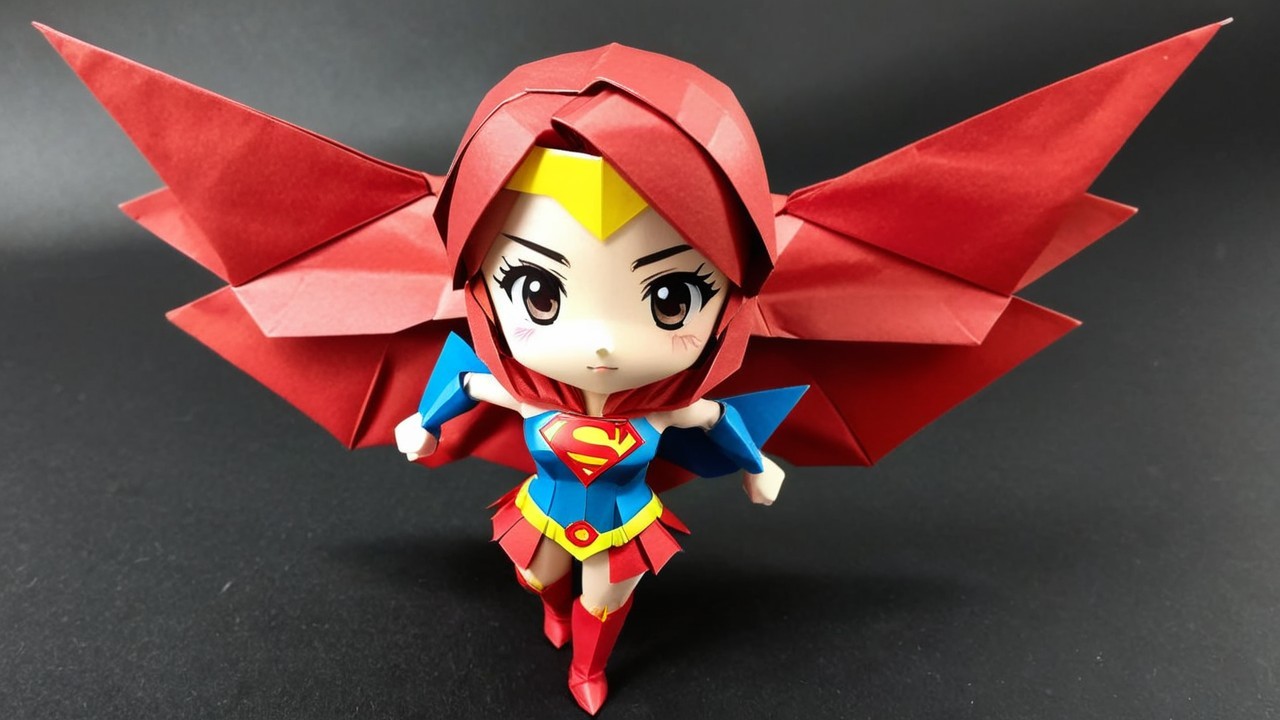 Origami Superheroine Figure with Vibrant Colors