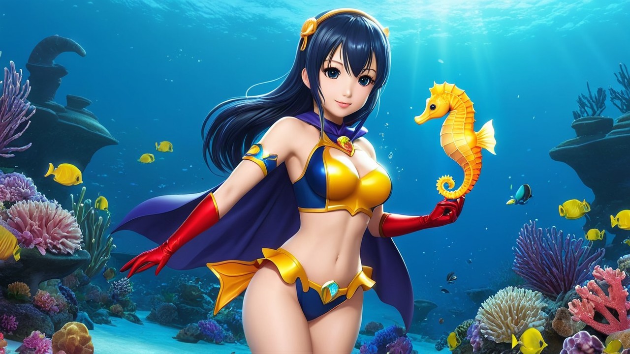 Vibrant Underwater Scene with Superhero Character