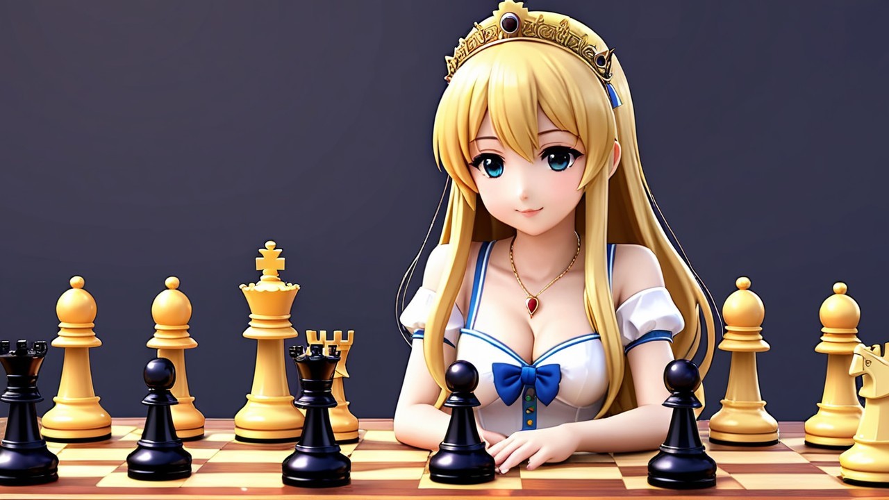 Stylized Character with Chessboard and Royal Crown