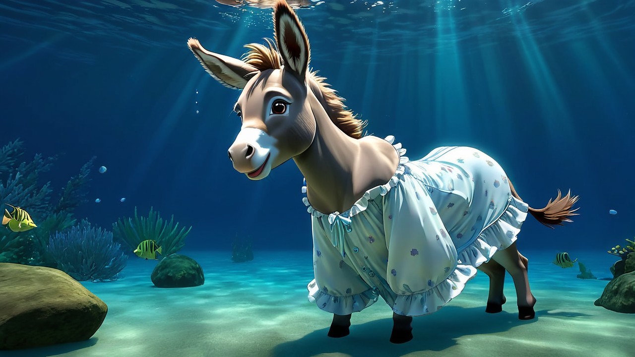 Whimsical Underwater Scene with Cartoon Donkey