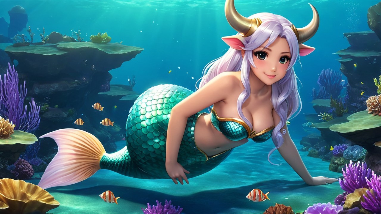 Underwater Scene with Mermaid and Coral Reefs