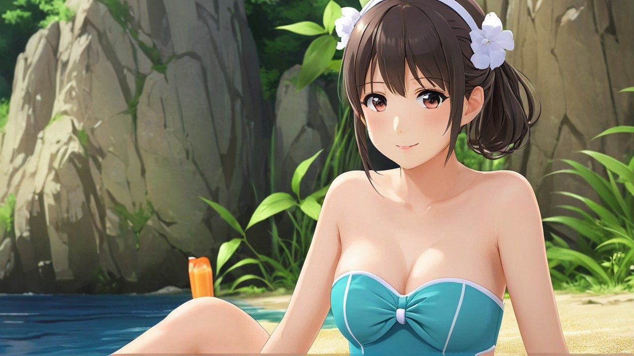 Anime Character by Tranquil Water in Summer Setting
