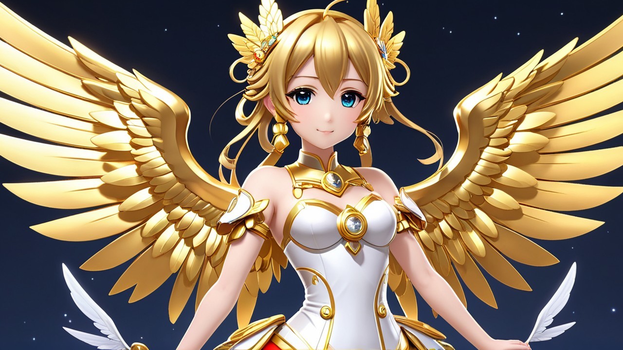 Character Design of a Young Woman with Wings and Jewels