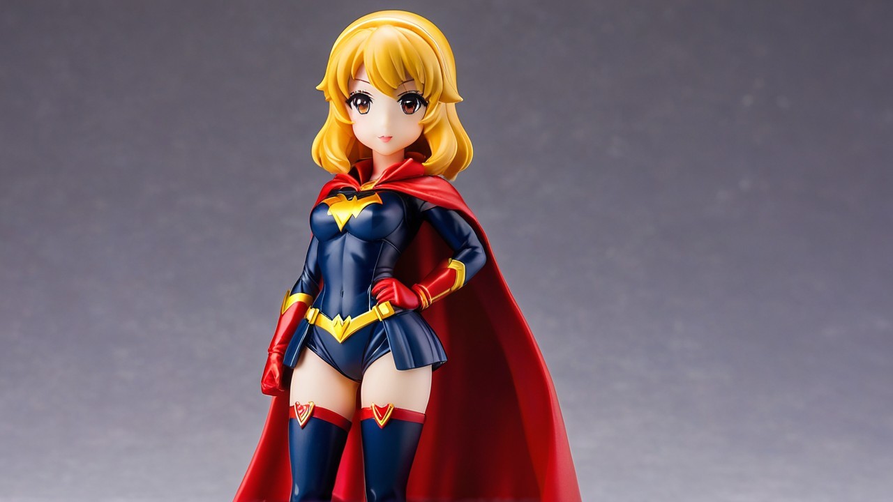 Stylized Female Superhero in Blue and Red Costume