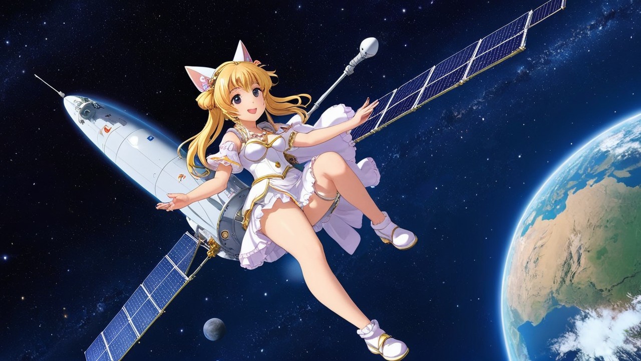 Whimsical Anime Character Floating in Space Scene