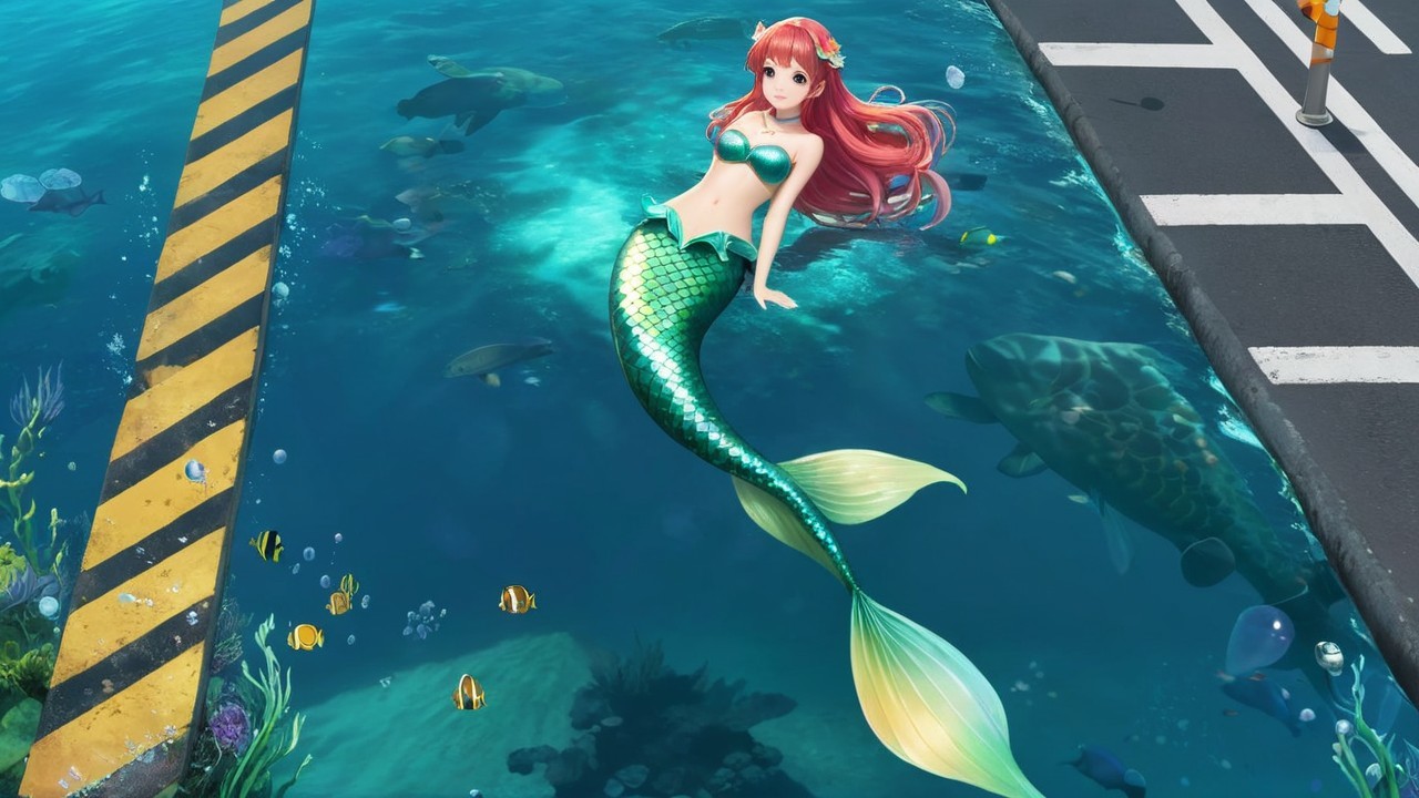 Underwater Scene Featuring a Mermaid and Colorful Fish