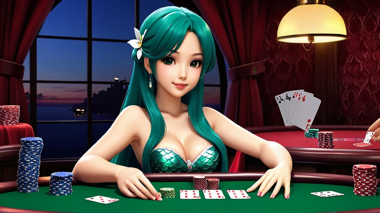 Animated Character at Poker Table with Ocean View