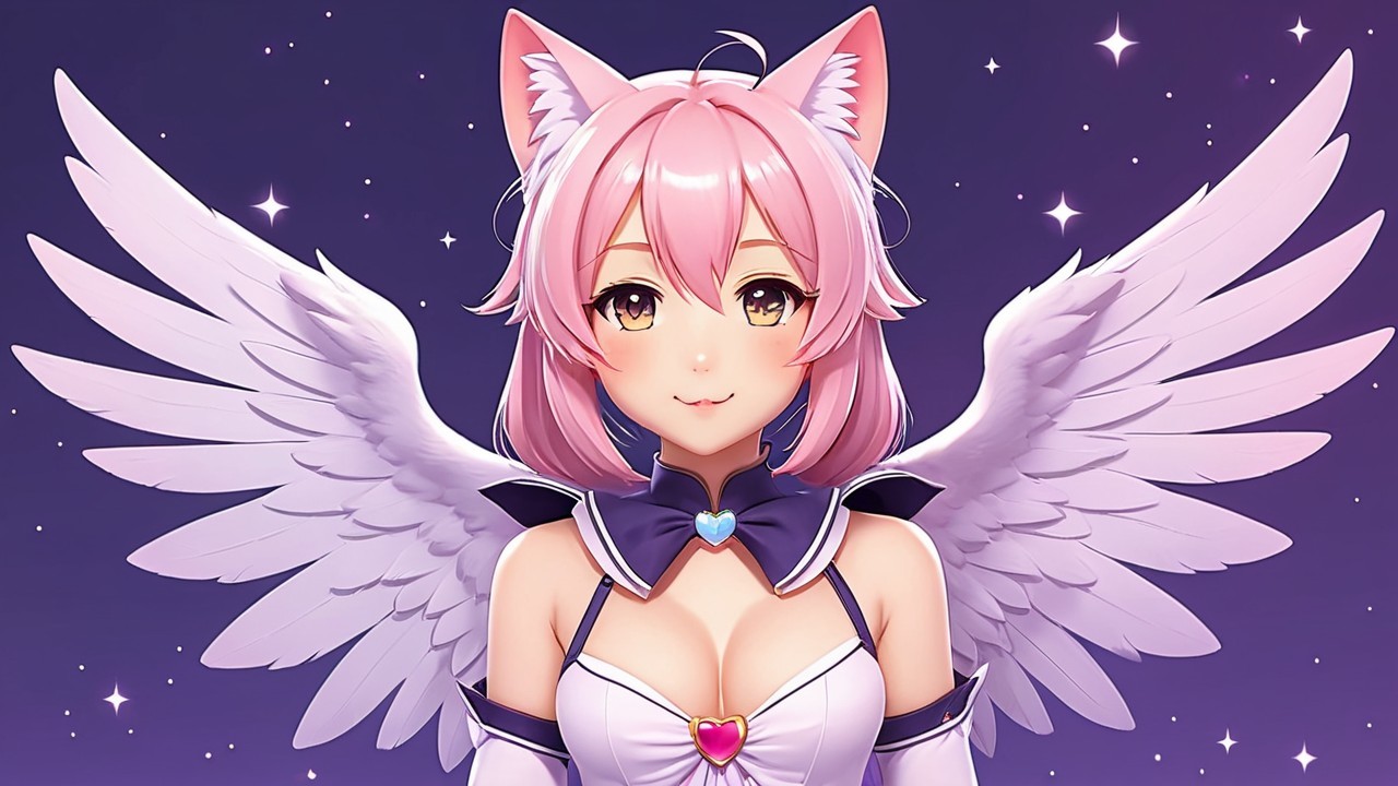 Anime Character with Pink Hair and Angel Wings