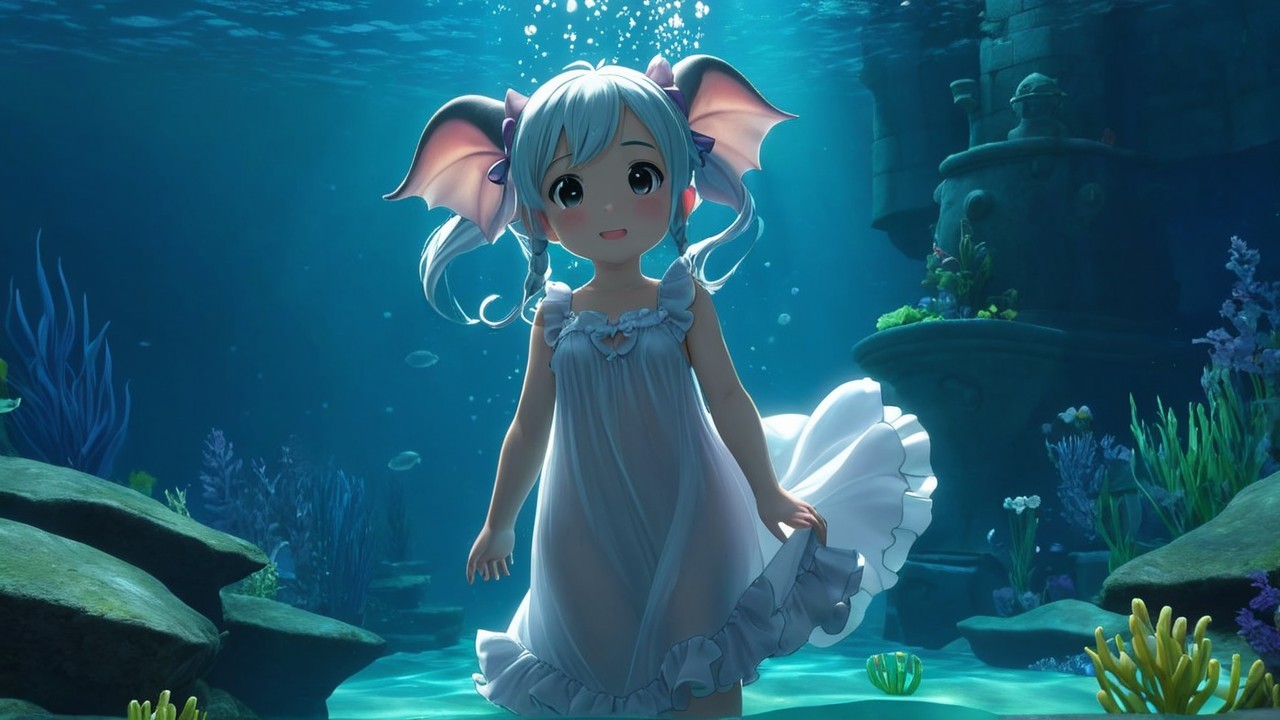 Silver-Haired Anime Character in Underwater Scene