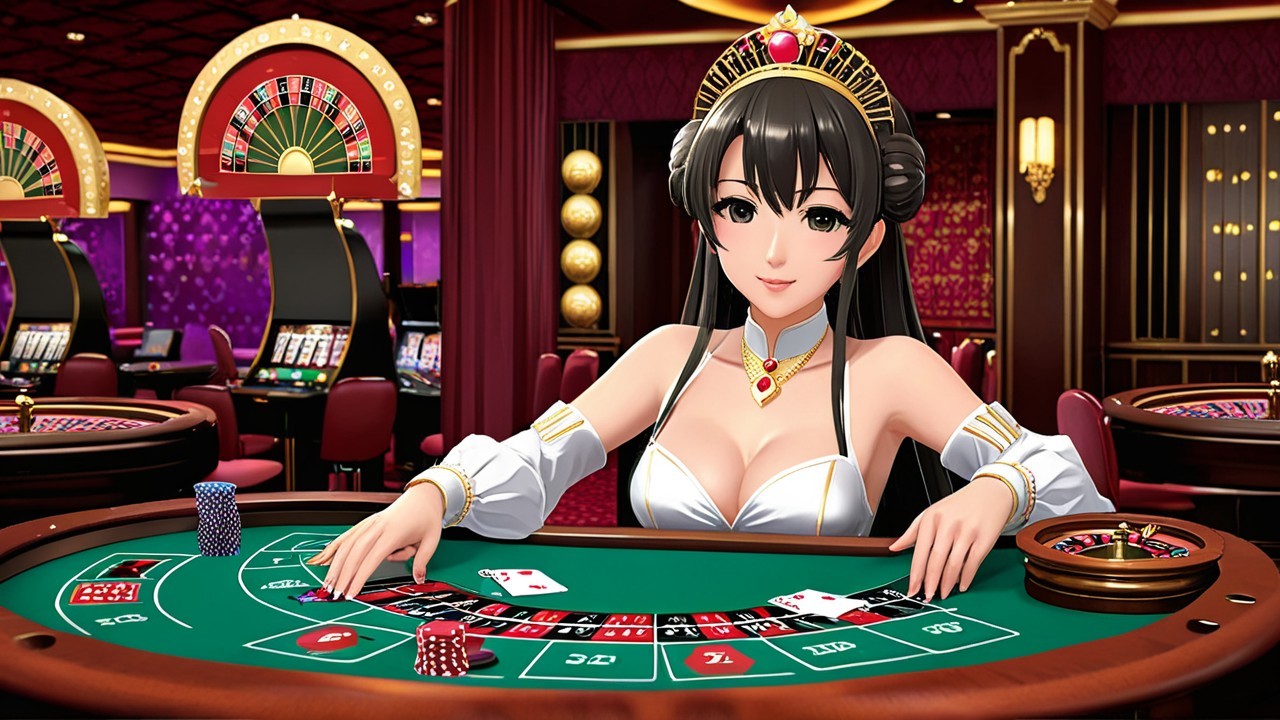 Elegant Casino Scene with Stylish Female Dealer