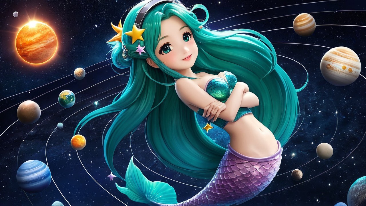 Whimsical Mermaid in a Cosmic Fantasy Scene