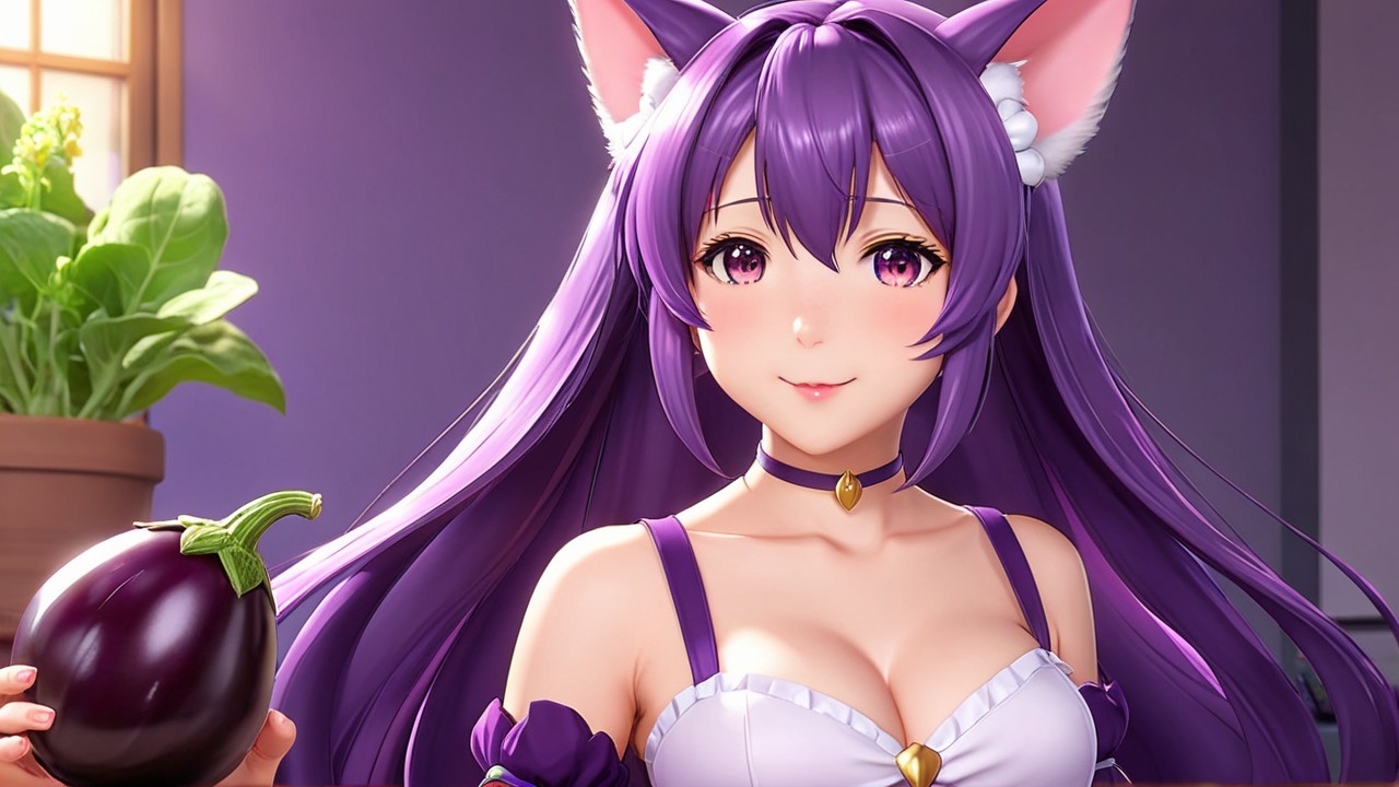 Anime Character with Purple Hair in Cozy Room
