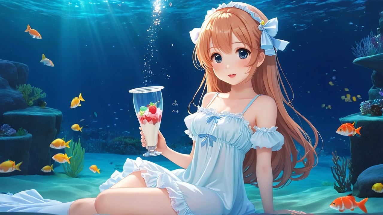 Underwater Scene with Woman, Fish, and Coral