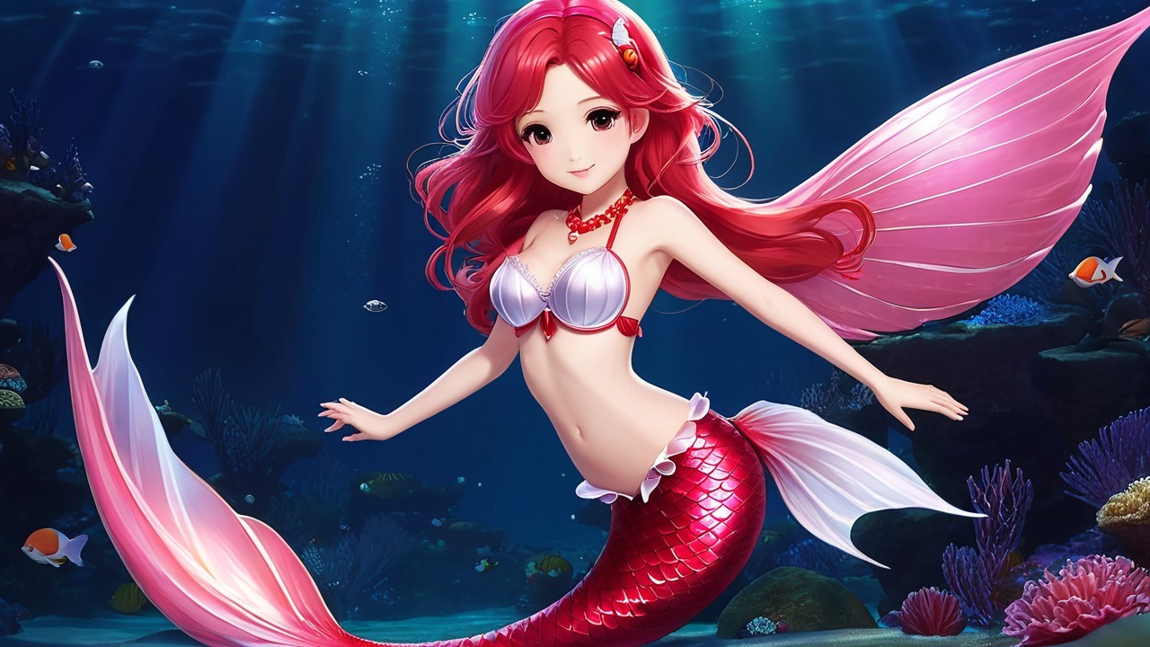 Vibrant Underwater Scene with Mermaid and Coral Reefs