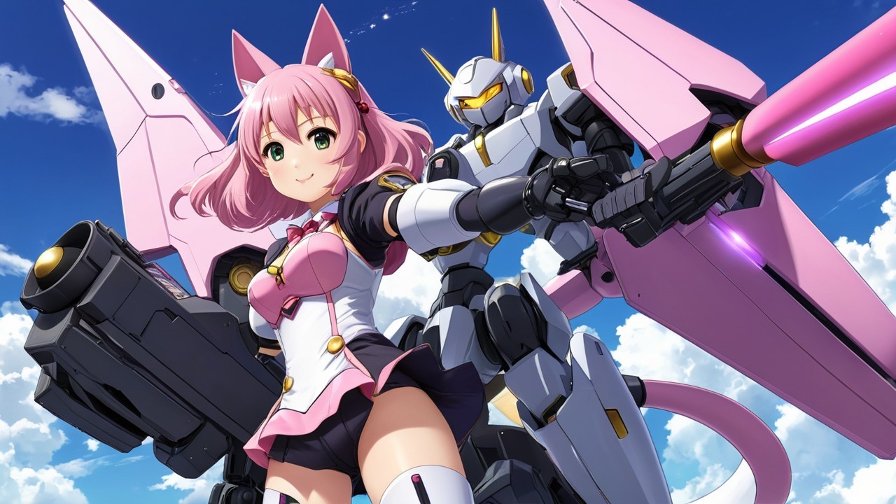 Vibrant anime scene with girl in futuristic outfit