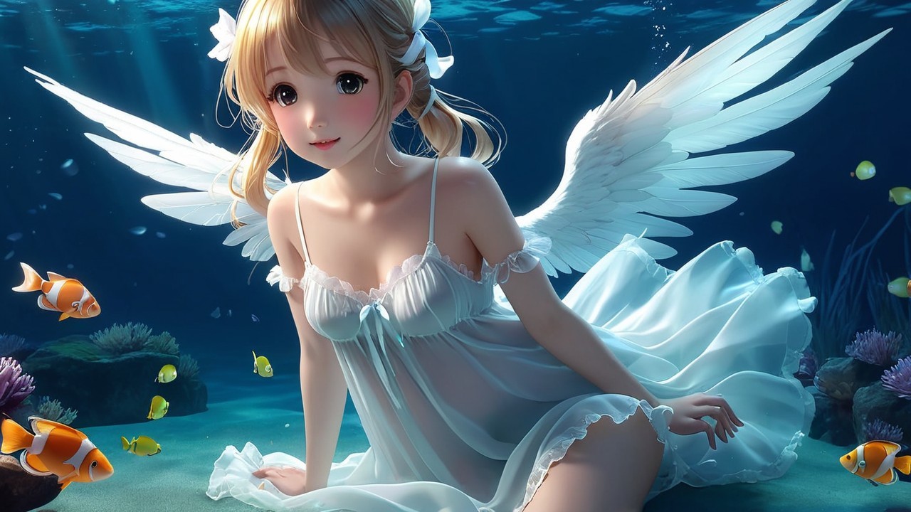 Underwater Scene with Ethereal Figure and Coral