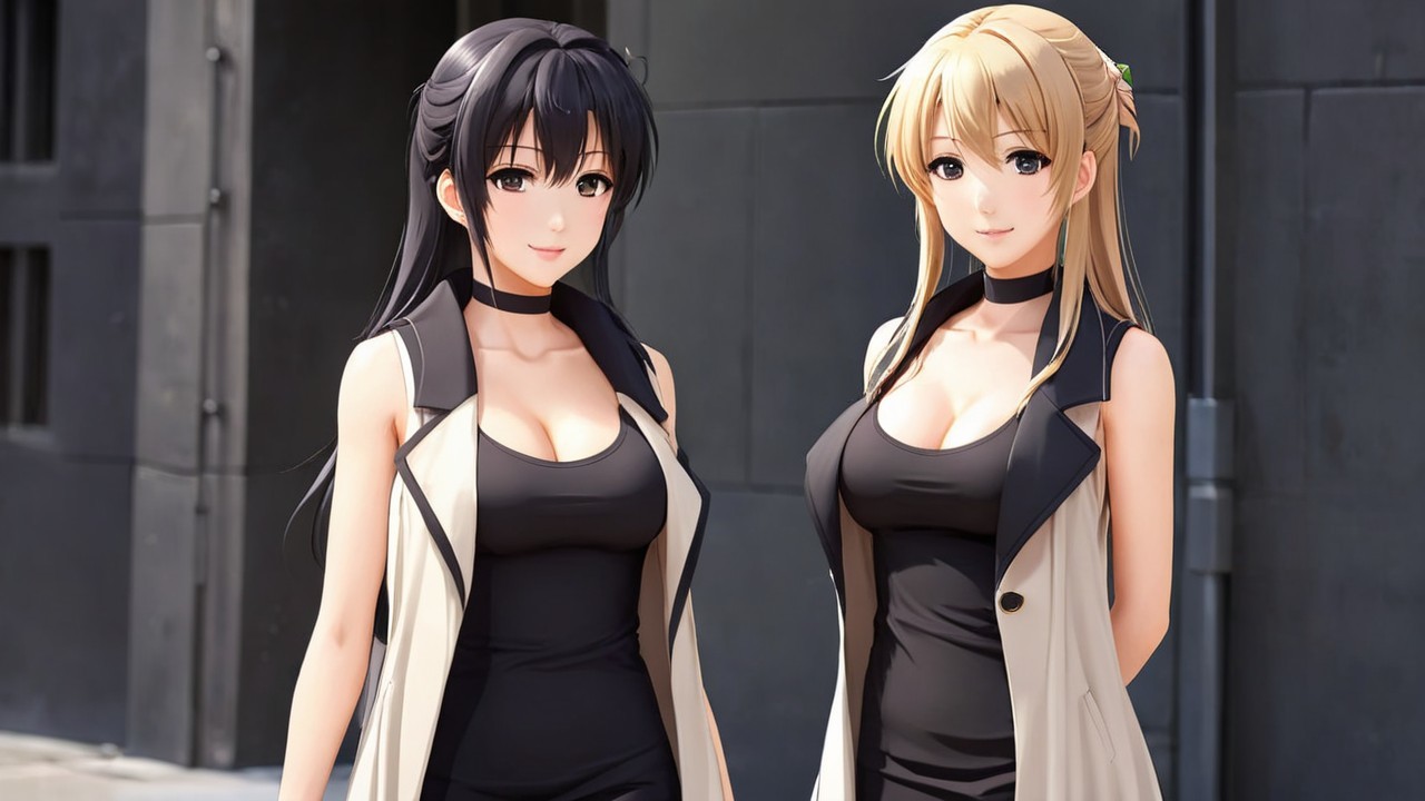 Stylish Women in Fitted Outfits Against Urban Backdrop