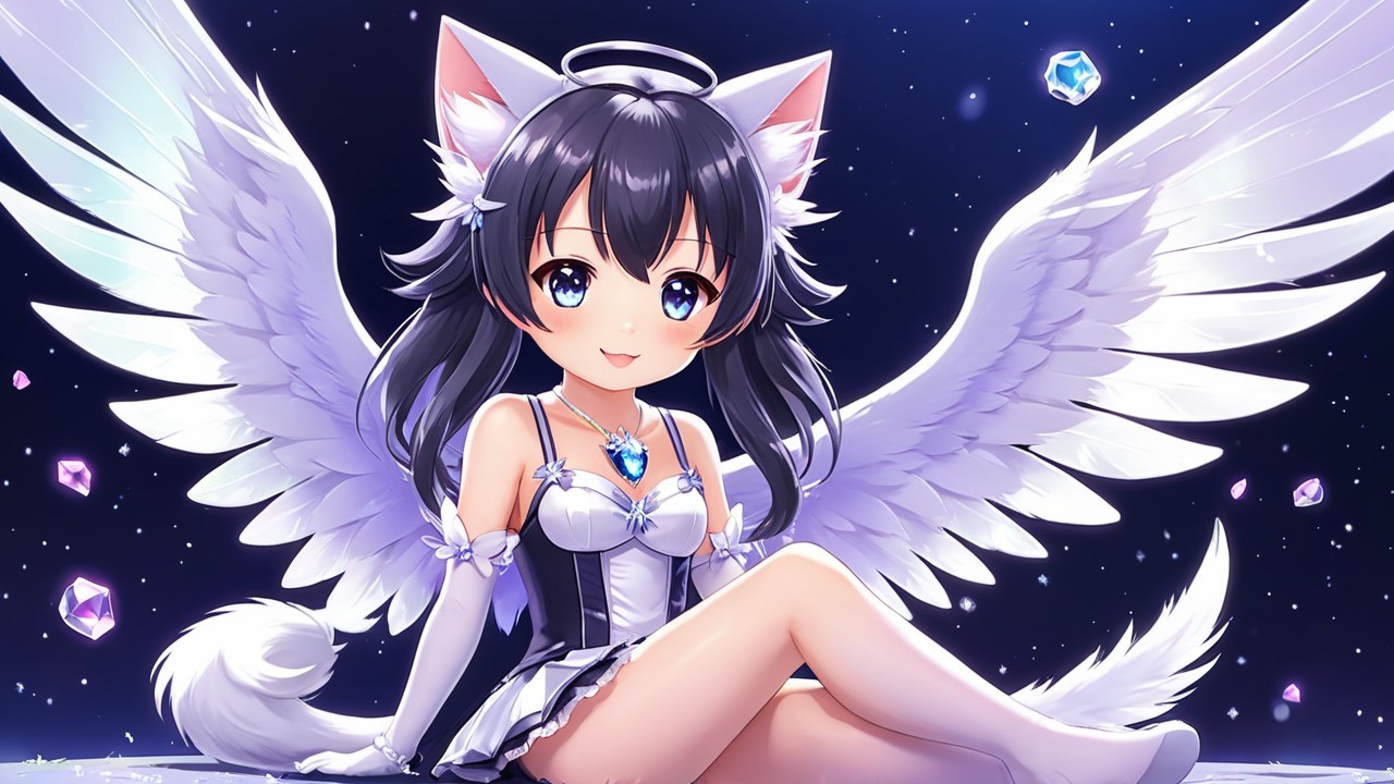 Anime Character with Cat Ears and Fluffy Wings