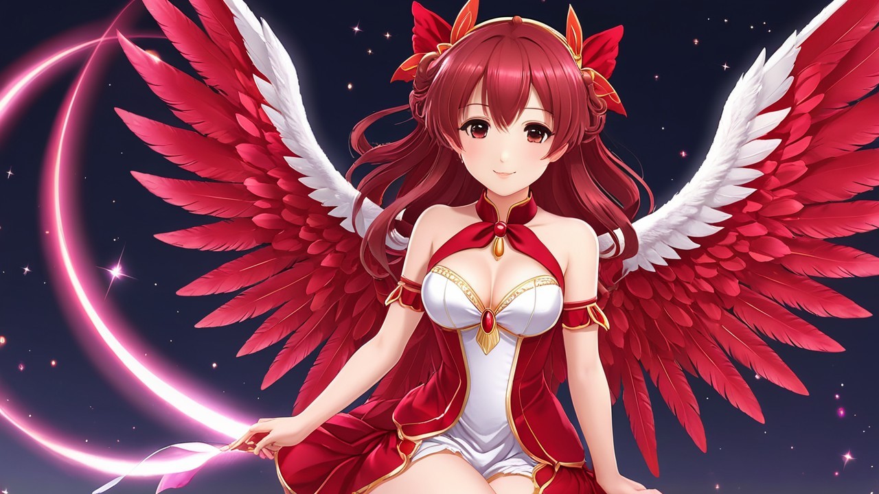Majestic Character with Red Hair and Feathered Wings