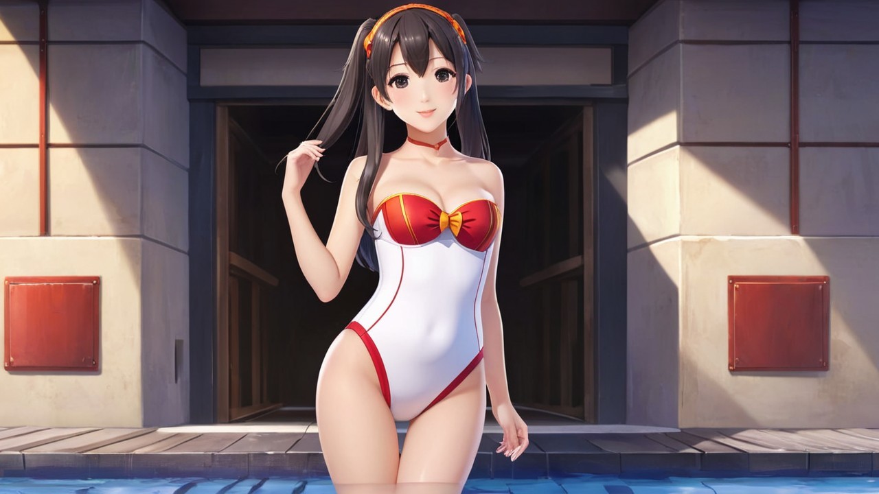 Anime Character in Vibrant Swimsuit by Poolside
