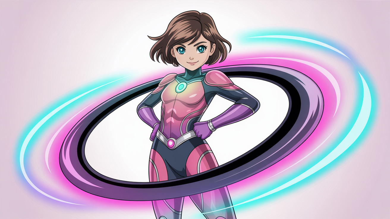 Superheroine in Metallic Suit with Energy Ring Artwork