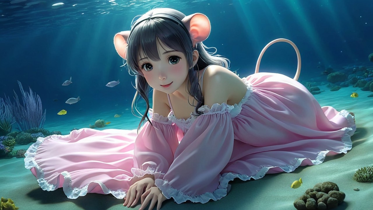 Underwater Scene with Girl Character and Coral Reef