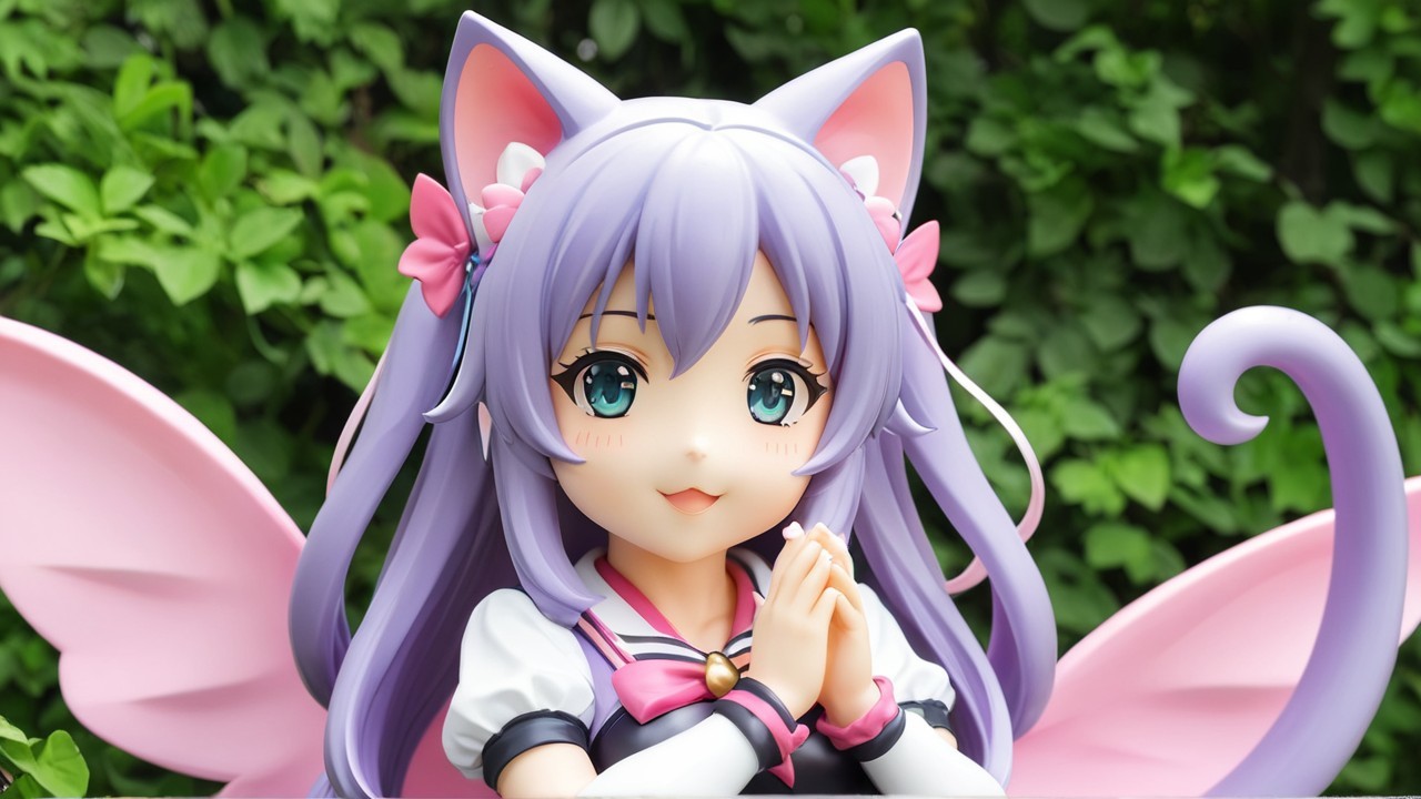 Anime-style girl with purple hair and cat ears