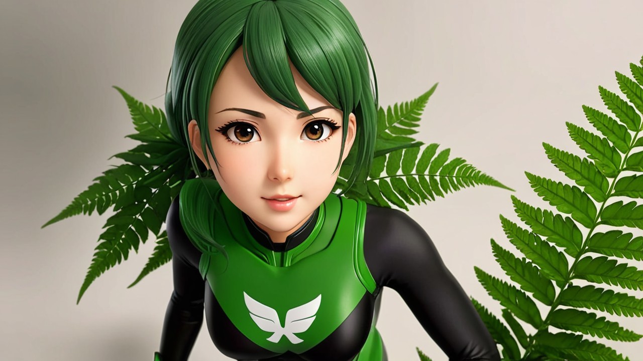 Female Character with Green Hair in Nature Setting