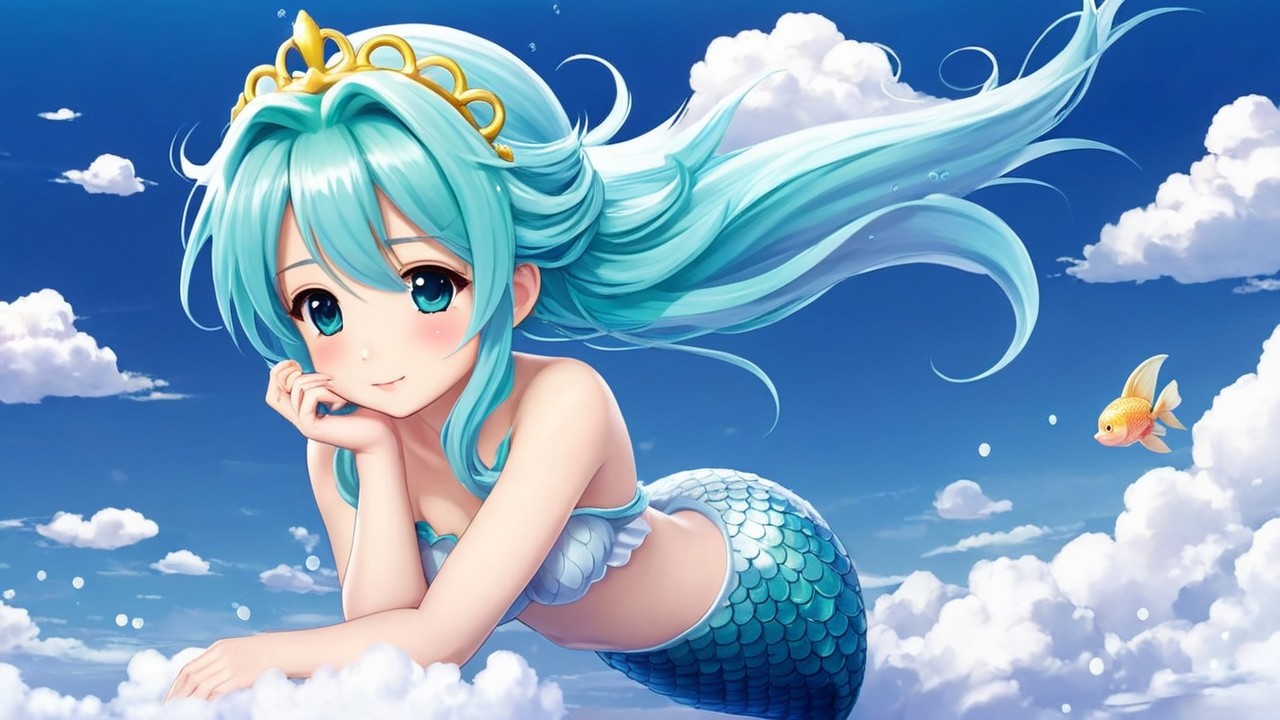 Whimsical Underwater Scene with Mermaid and Goldfish