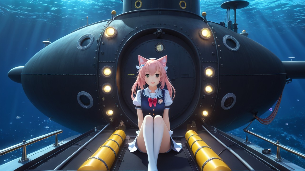 Anime Character with Cat Ears in Submarine Setting