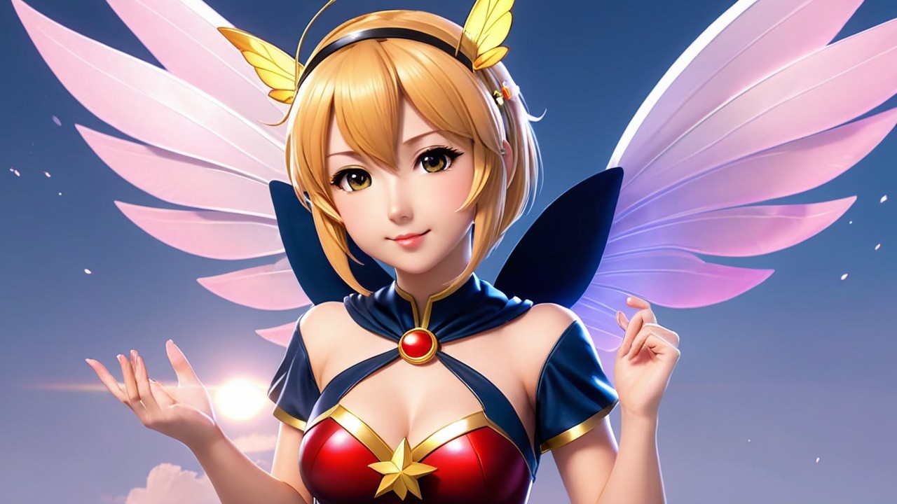 Character design of a young woman with butterfly wings