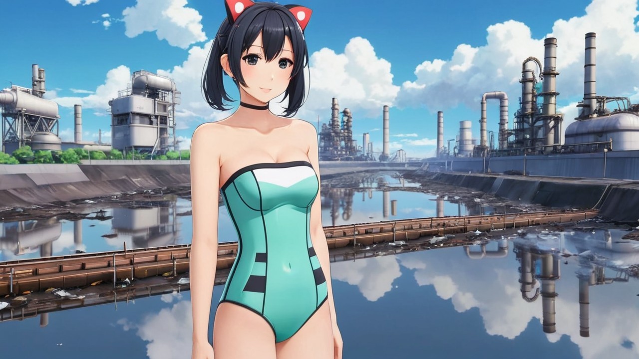 Female in Turquoise Swimsuit by Reflective Water