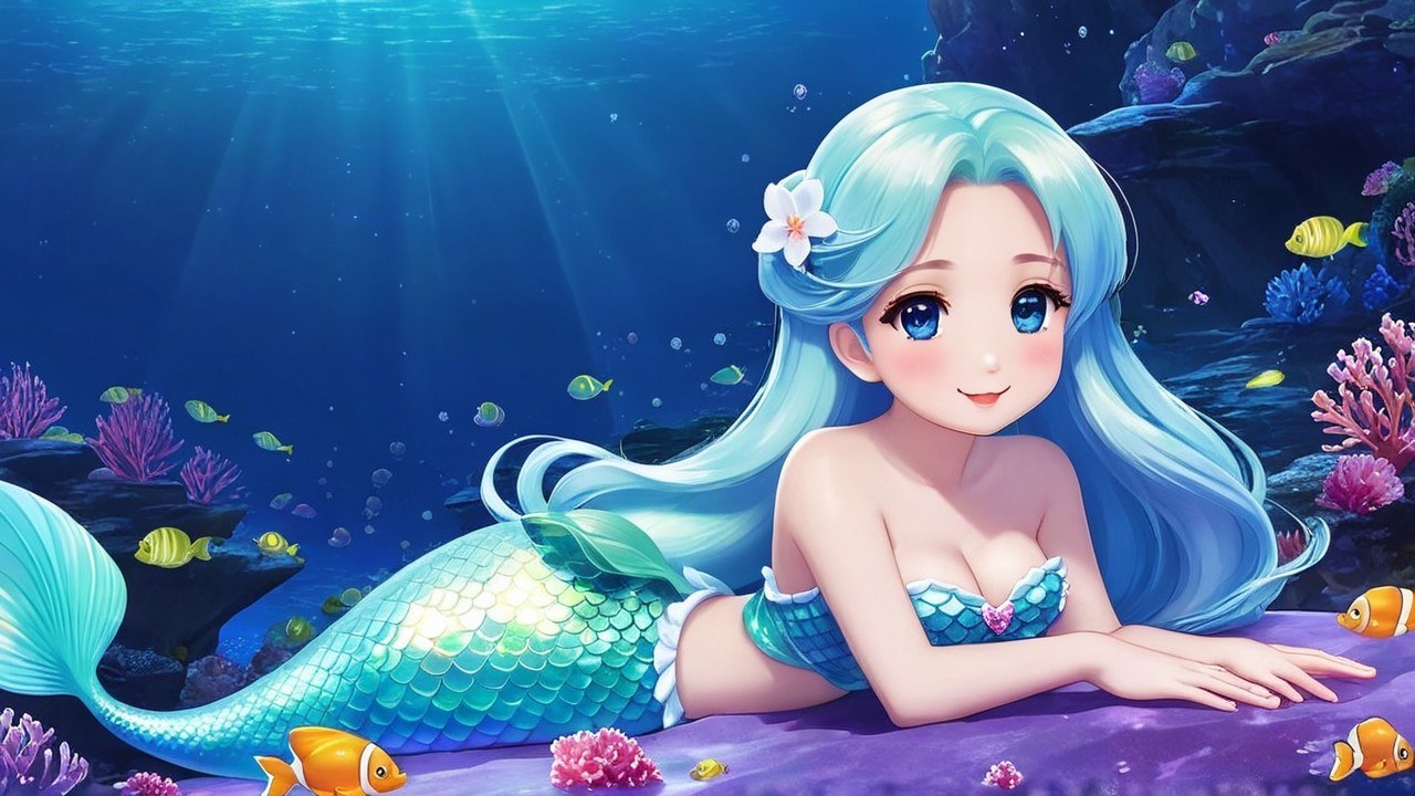 Whimsical Underwater Scene with Animated Mermaid