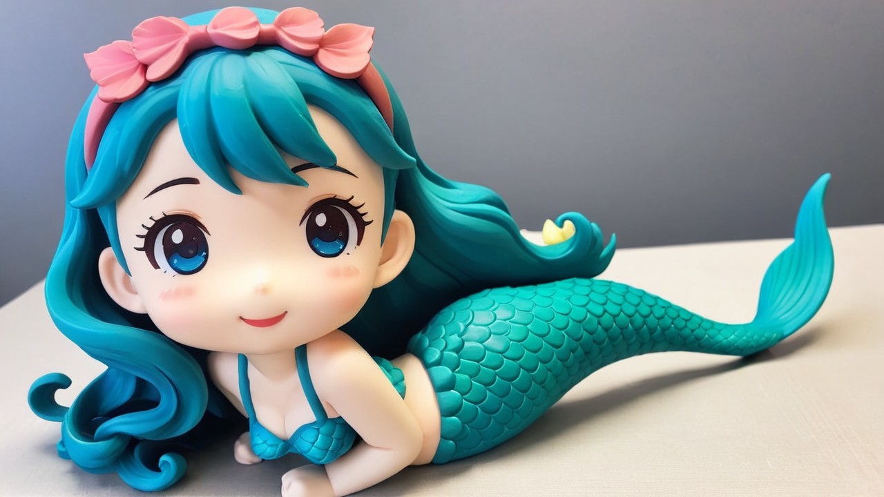 Vibrant Chibi Mermaid with Turquoise Hair and Tail