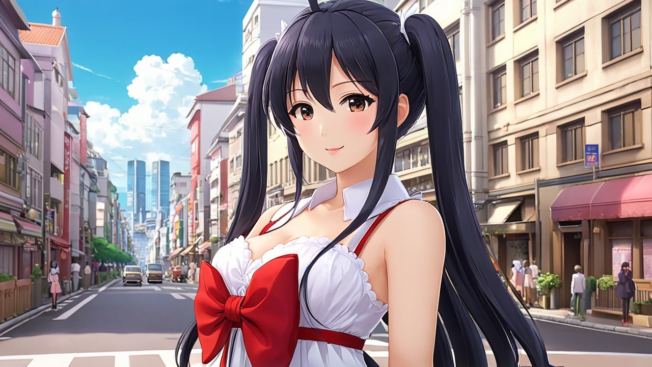 Vibrant City Scene with Young Girl in Playful Outfit